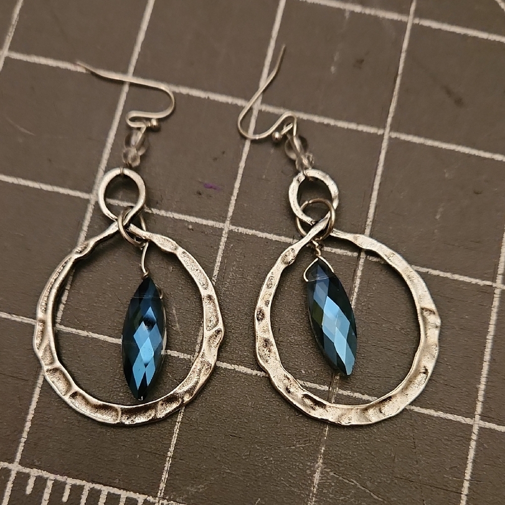 Elegant Silver and Blue Costume Dangle Earrings